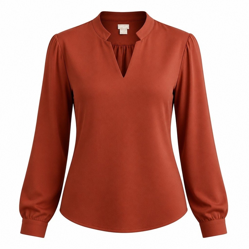 Chico's Blouse Women 4 Rust Orange V-Neck Long Sleeve Pullover Career Office